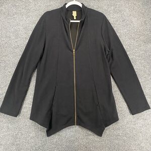 XCVI Sweater Women XL Black Full Zip Asymmetrical Artsy Boho Hippie Fairy Grunge